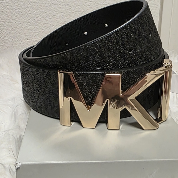 Michael Kors Accessories - Michael Kors Black Leather Belt with Gold MK Buckle